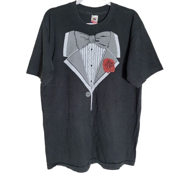 Vintage Fruit of the Loom Single Stitch Tee Shirt Size XL Tuxedo Print Black - Picture 1 of 8
